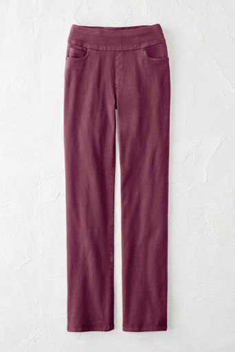 Knit Denim Mid Rise Straight-Leg Jeans
