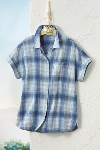 Riverside Plaid Cotton Gauze Top
