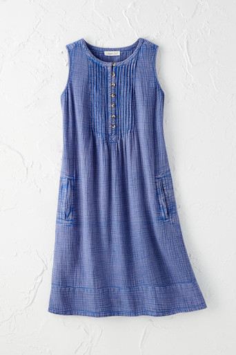 Vintage-Wash Gauze Pintuck Dress