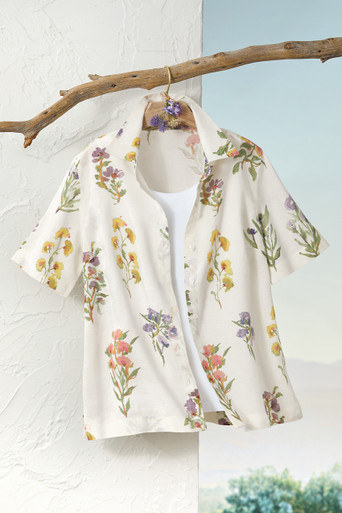 Watercolor Floral Linen Camp Shirt